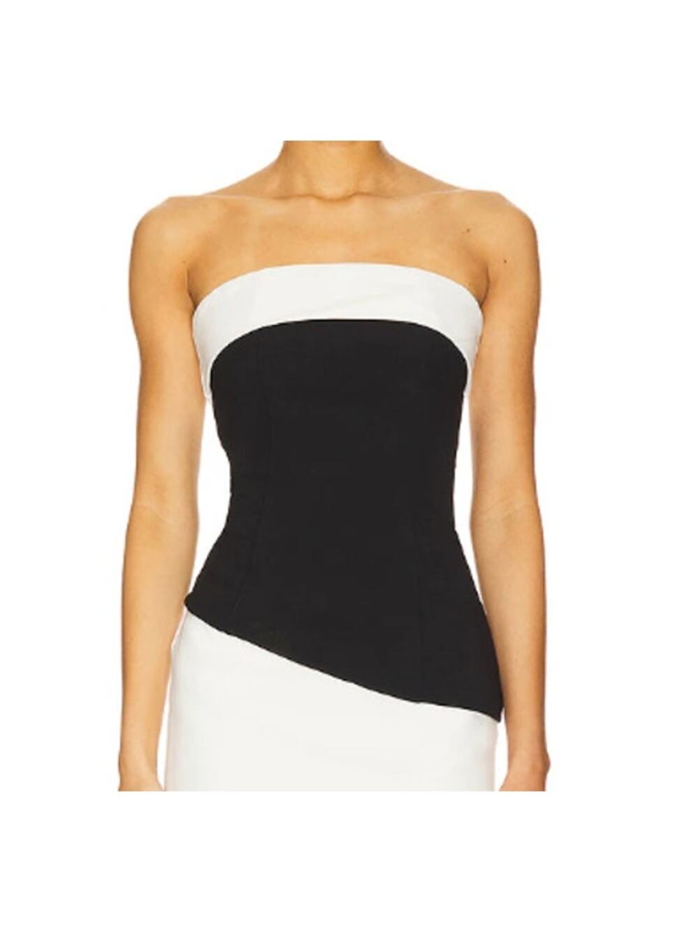 All the Ways Marcie Colorblock Strapless Asymmetric Top Black White Medium